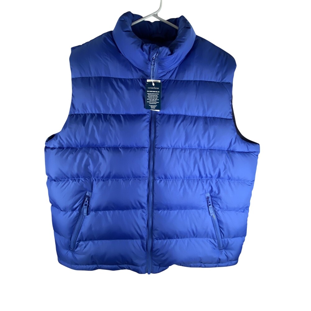 Lands' End Vest Mens XL Blue Goose Down Quilted Puffer Full Zip Warm Outdoor